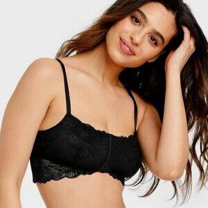 NWT AUDEN Sheer Floral Lace Bralette Unlined Hook Front Bustier M